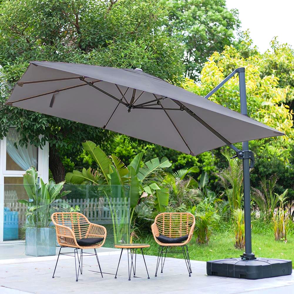 Dark Grey 3 x 3 m Square Cantilever Parasol Outdoor Hanging Umbrella for Garden and Patio Parasols   Parasol + Cross Base + Square Water Tank 