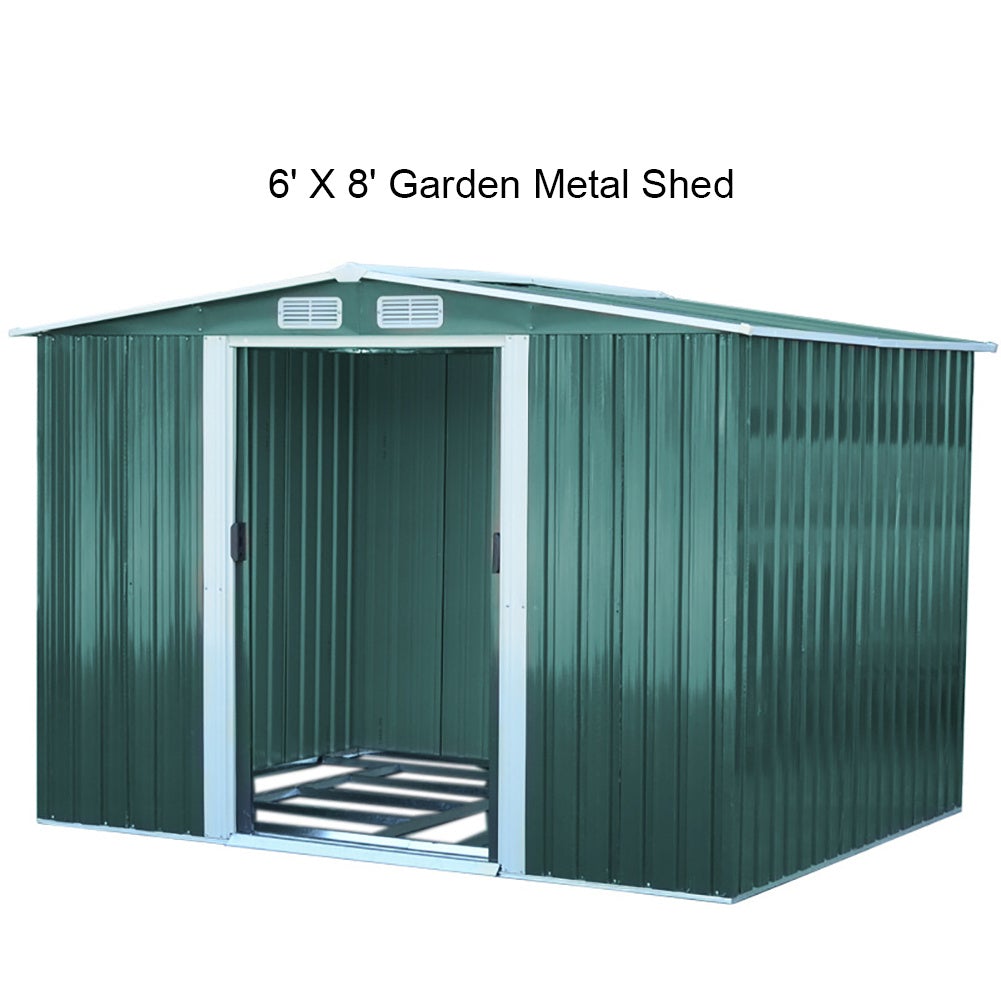 Garden Steel Shed with Gabled Roof Top Garden storage Garden Sanctuary 6' x 8' ft Green 