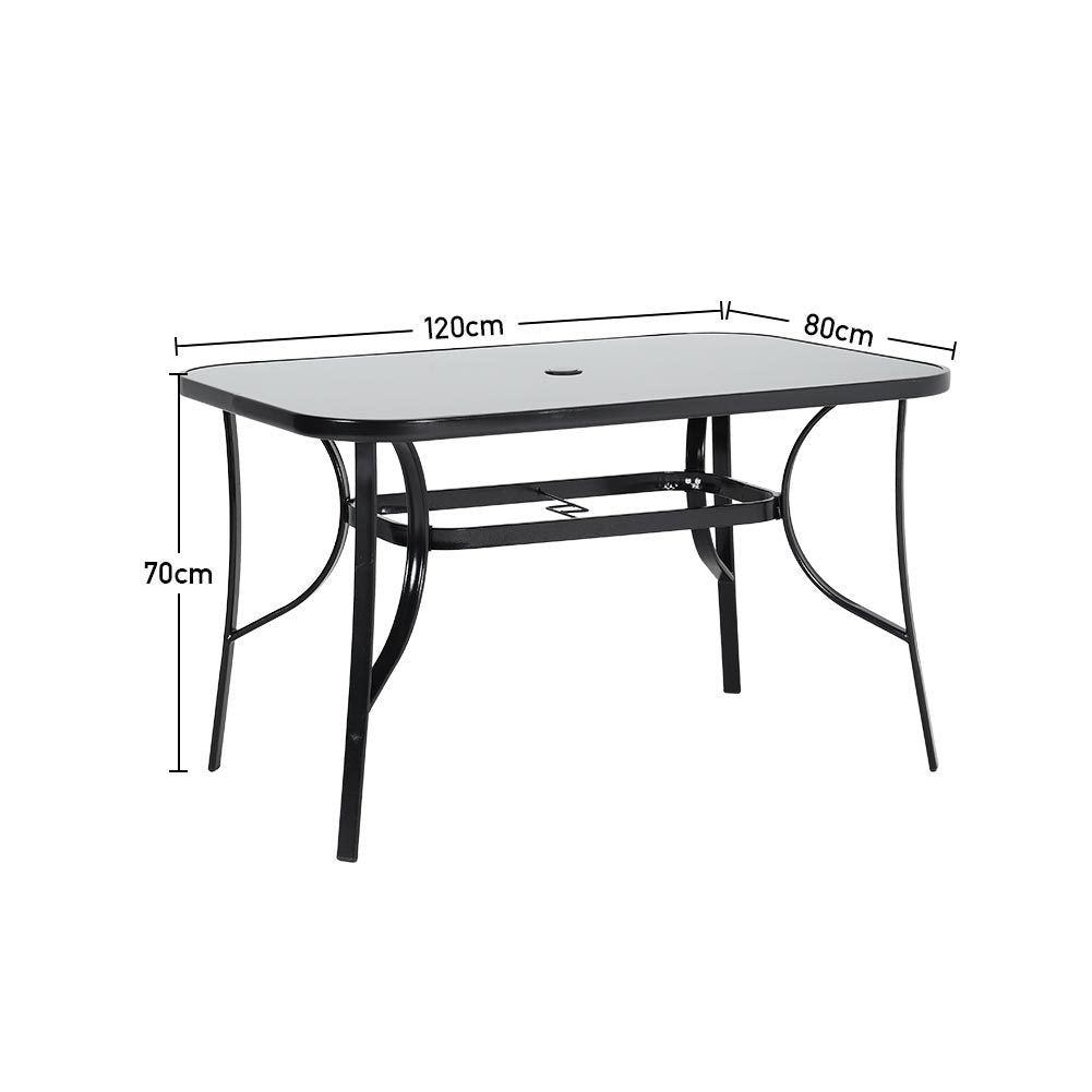 Rectangular Outdoor Dining Table Tempered Glass Top Parasol Hole