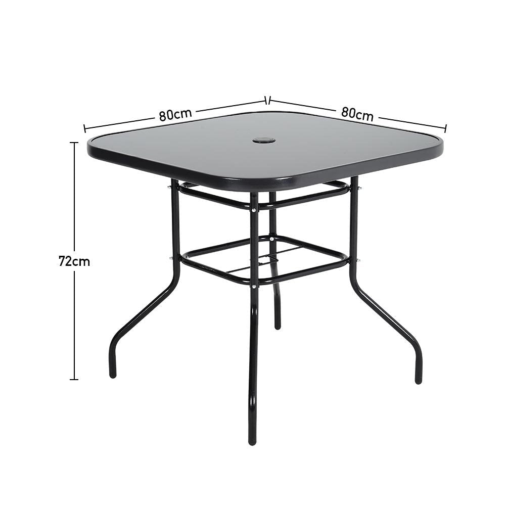 Metal Square Outdoor Dining Table Tempered Glass Top