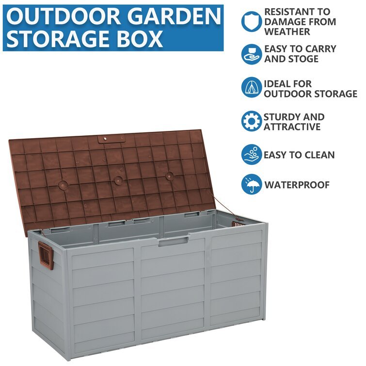 Outdoor Grey Chest Storage Box wih Brown Cover Garden storage Garden Sanctuary 